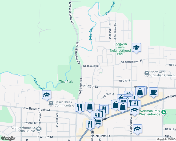 map of restaurants, bars, coffee shops, grocery stores, and more near 2981 Northeast Evans Street in McMinnville