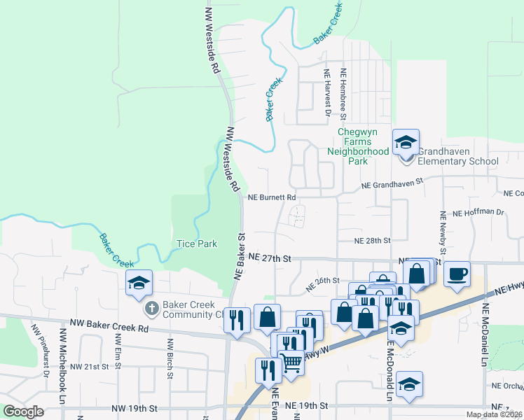map of restaurants, bars, coffee shops, grocery stores, and more near 2965 Northeast Evans Street in McMinnville