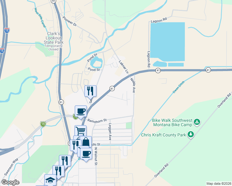 map of restaurants, bars, coffee shops, grocery stores, and more near 820 North Montana Street in Dillon