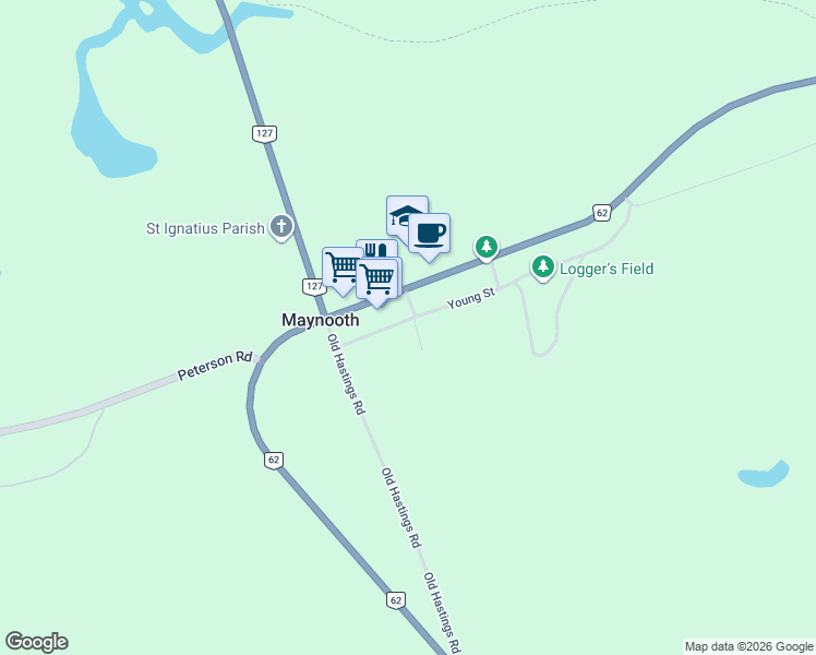 map of restaurants, bars, coffee shops, grocery stores, and more near 46 Young Street in Maynooth