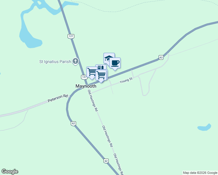 map of restaurants, bars, coffee shops, grocery stores, and more near 46 Young Street in Maynooth