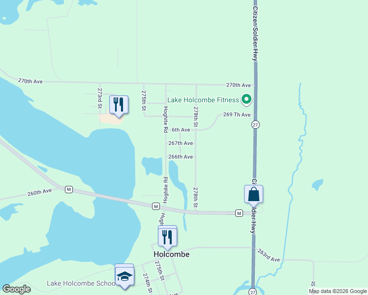 map of restaurants, bars, coffee shops, grocery stores, and more near 26690 277th Street in Holcombe