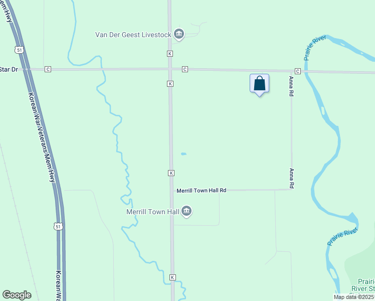 map of restaurants, bars, coffee shops, grocery stores, and more near N3160 County Road K in Merrill