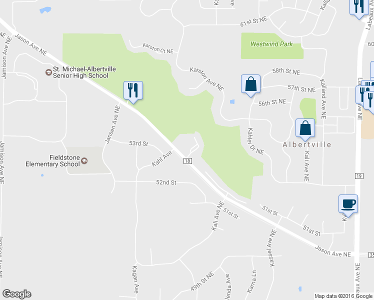 map of restaurants, bars, coffee shops, grocery stores, and more near 5463 Jason Court in Albertville