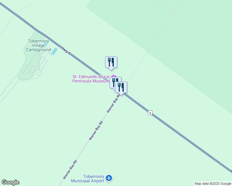 map of restaurants, bars, coffee shops, grocery stores, and more near 4 Warner Bay Road in Tobermory
