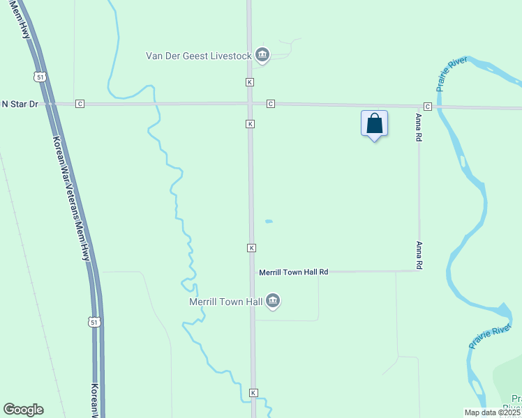 map of restaurants, bars, coffee shops, grocery stores, and more near N3160 County Road K in Merrill