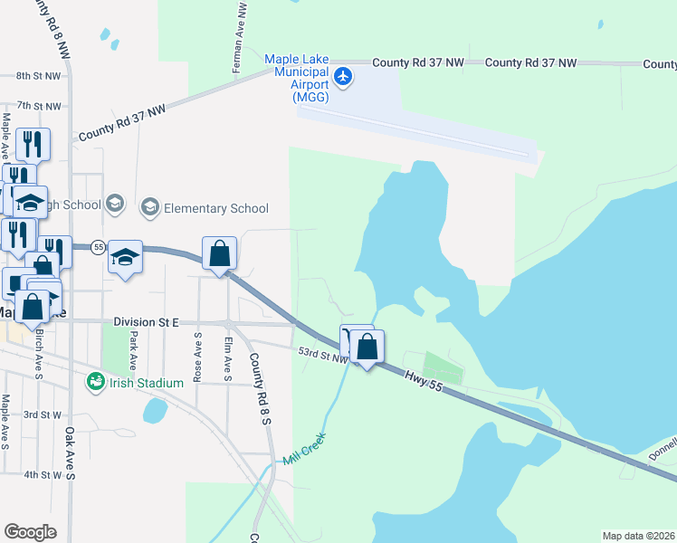 map of restaurants, bars, coffee shops, grocery stores, and more near 4936 54th Street Northwest in Maple Lake