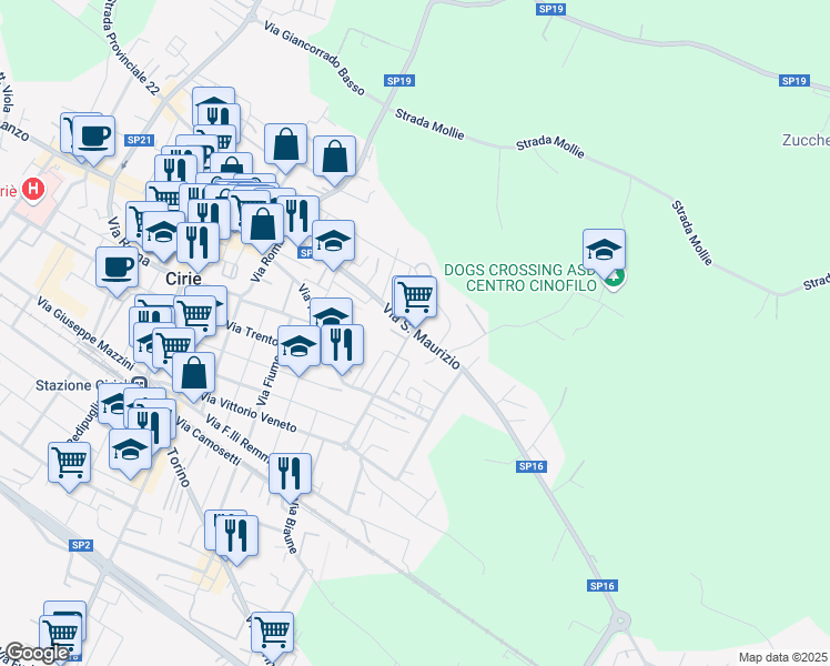 map of restaurants, bars, coffee shops, grocery stores, and more near 35 Via Generale Gazzera in Ciriè