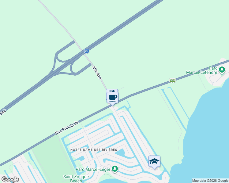 map of restaurants, bars, coffee shops, grocery stores, and more near 7 Rue Rolland-Levac in Saint-Zotique