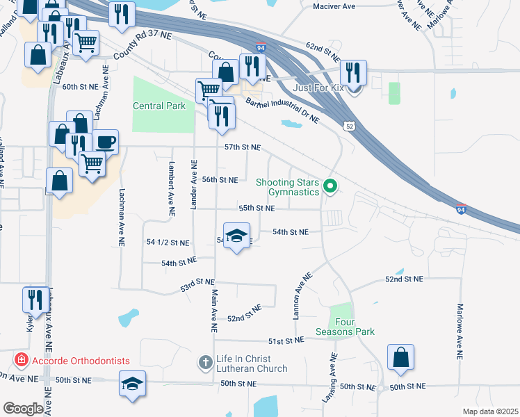 map of restaurants, bars, coffee shops, grocery stores, and more near 5463 Large Avenue Northeast in Albertville