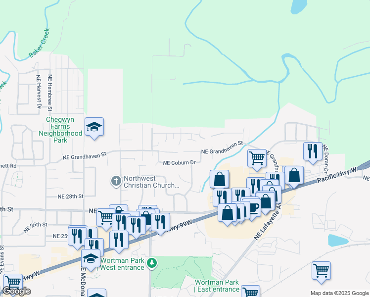 map of restaurants, bars, coffee shops, grocery stores, and more near 2014 Northeast Lucy Belle Street in McMinnville