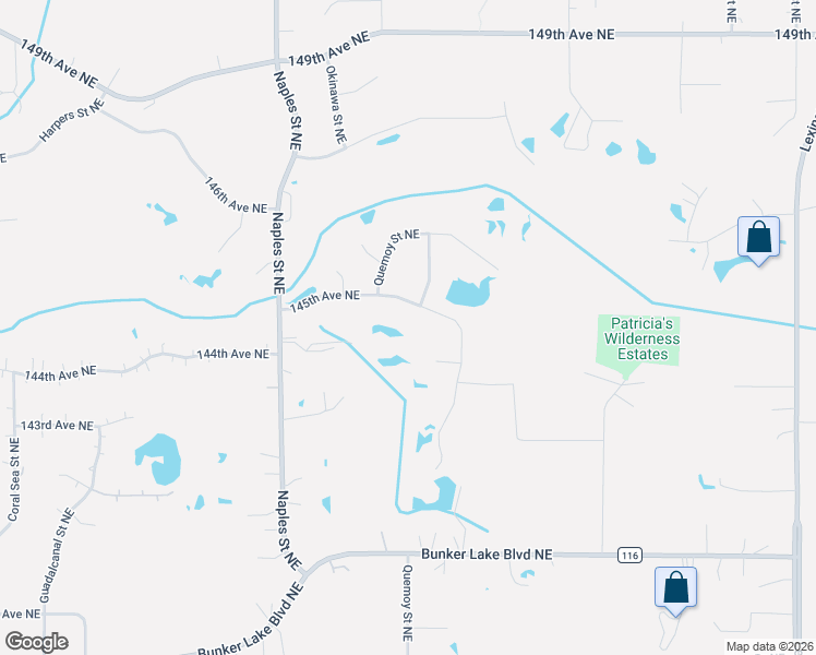 map of restaurants, bars, coffee shops, grocery stores, and more near 3552 145th Avenue Northeast in Ham Lake