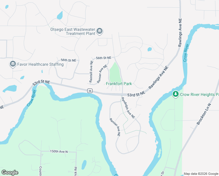 map of restaurants, bars, coffee shops, grocery stores, and more near 17449 54th Street Northeast in Otsego