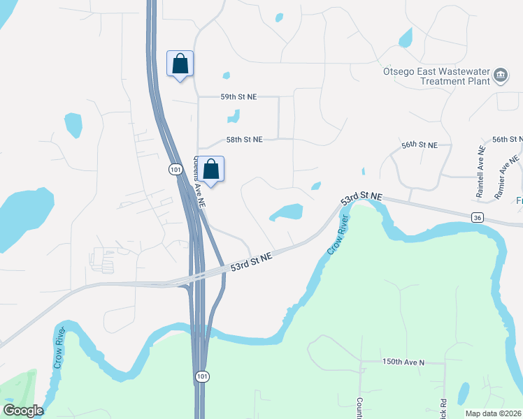 map of restaurants, bars, coffee shops, grocery stores, and more near 5544 Quilley Avenue Northeast in Otsego