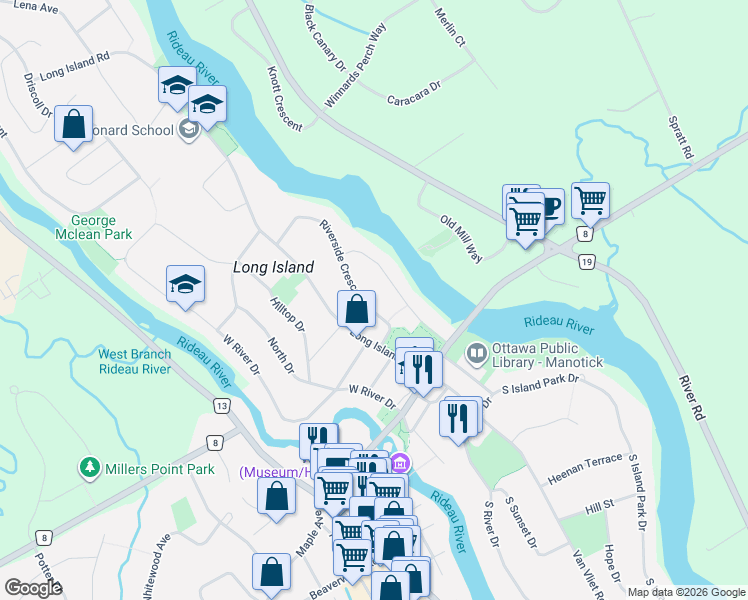 map of restaurants, bars, coffee shops, grocery stores, and more near in Ottawa
