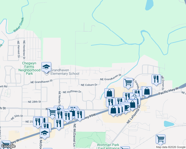 map of restaurants, bars, coffee shops, grocery stores, and more near 2014 Lucy Belle Street in McMinnville