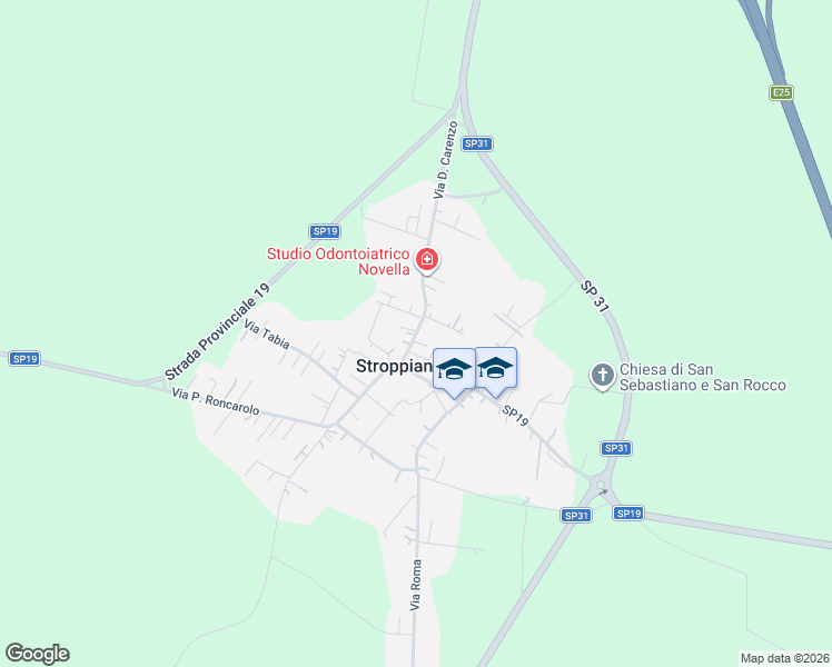 map of restaurants, bars, coffee shops, grocery stores, and more near 32 Via D. Carenzo in Stroppiana