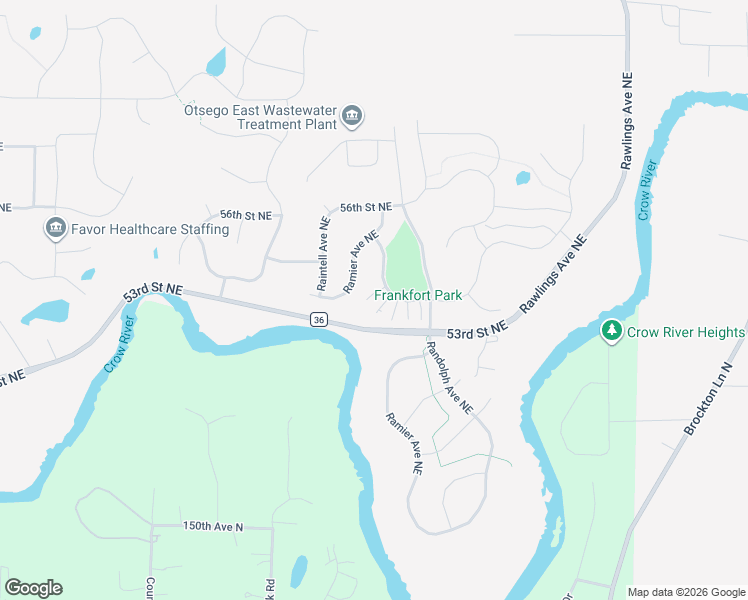 map of restaurants, bars, coffee shops, grocery stores, and more near 17449 54th Street Northeast in Otsego