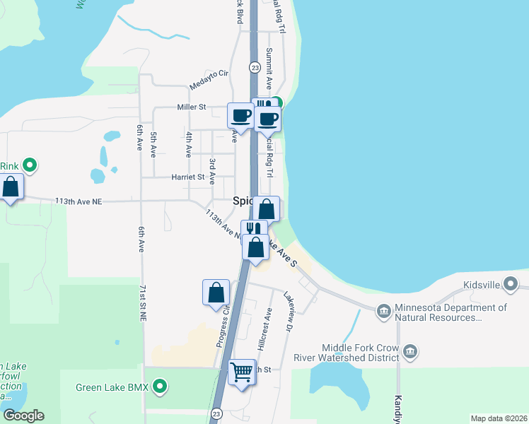 map of restaurants, bars, coffee shops, grocery stores, and more near in Spicer