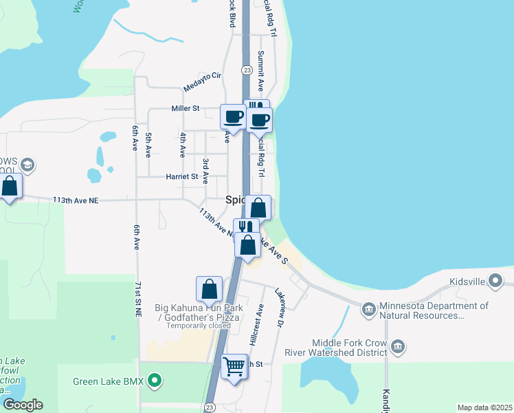 map of restaurants, bars, coffee shops, grocery stores, and more near in Spicer