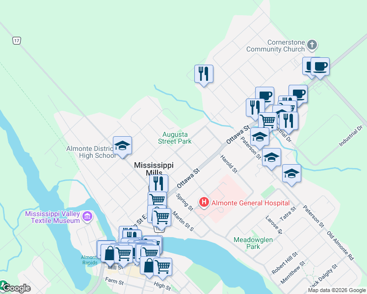 map of restaurants, bars, coffee shops, grocery stores, and more near 263 Maude Street in Mississippi Mills