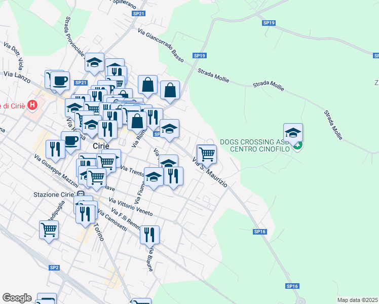 map of restaurants, bars, coffee shops, grocery stores, and more near 16 Via Canavere in Ciriè