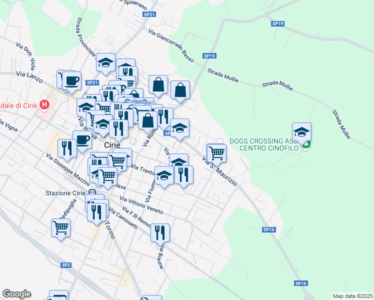 map of restaurants, bars, coffee shops, grocery stores, and more near 16 Via Canavere in Ciriè