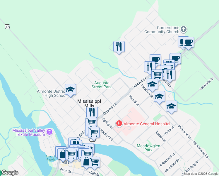 map of restaurants, bars, coffee shops, grocery stores, and more near 263 Maude Street in Mississippi Mills