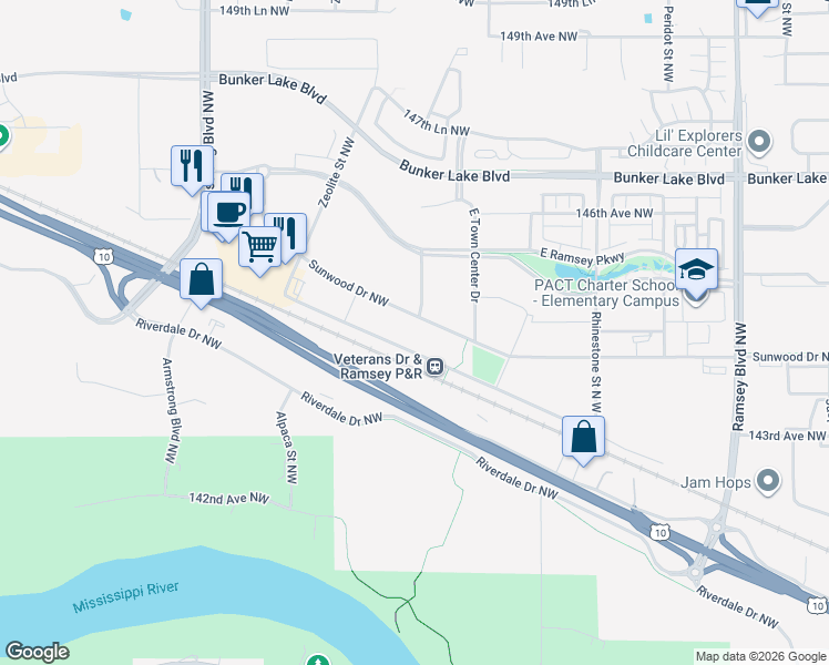 map of restaurants, bars, coffee shops, grocery stores, and more near in Ramsey