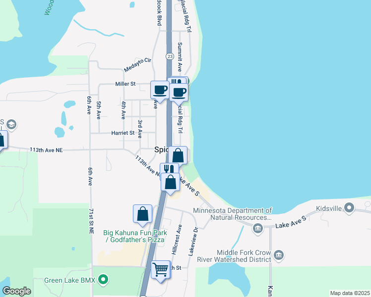 map of restaurants, bars, coffee shops, grocery stores, and more near 45 Agnes Street in Spicer