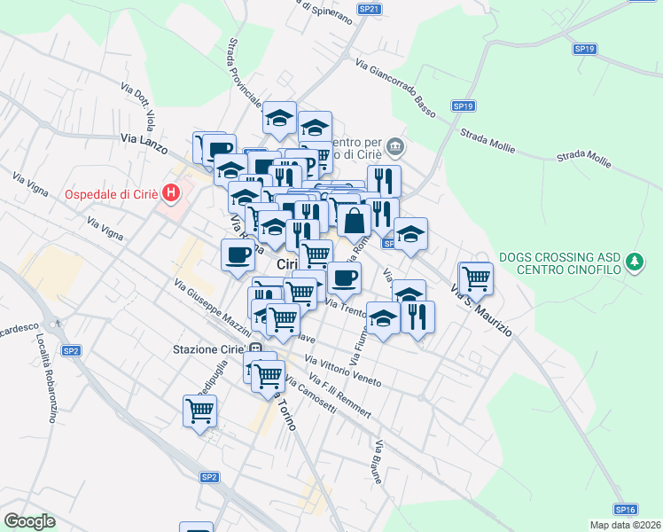 map of restaurants, bars, coffee shops, grocery stores, and more near 1 Via Elio Ferrari in Ciriè