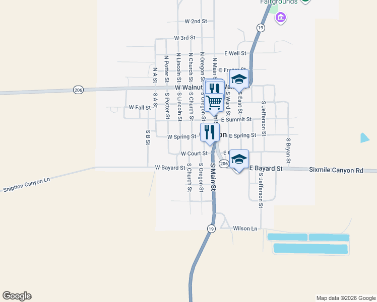 map of restaurants, bars, coffee shops, grocery stores, and more near 303 West Court Street in Condon