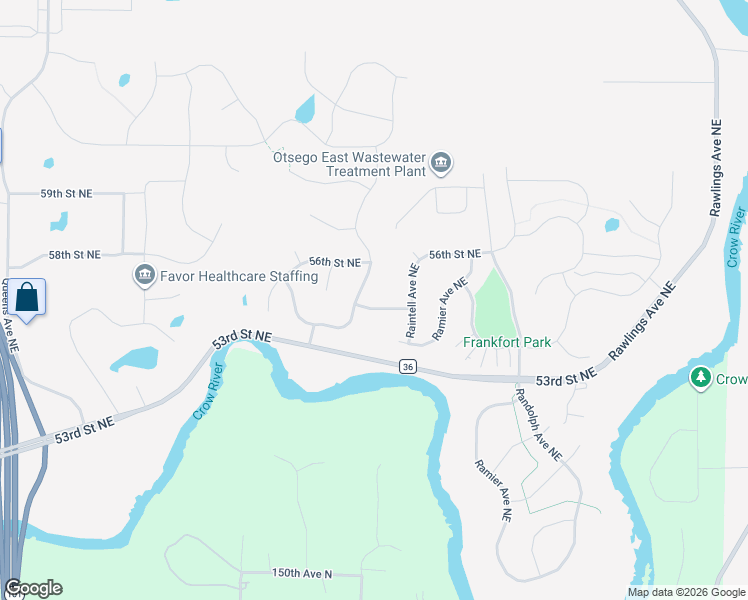map of restaurants, bars, coffee shops, grocery stores, and more near 17172 55th Street Northeast in Otsego