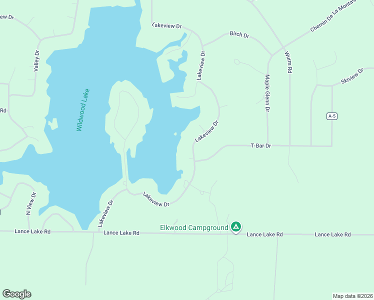 map of restaurants, bars, coffee shops, grocery stores, and more near 15578 Lakeview Drive in Wolverine