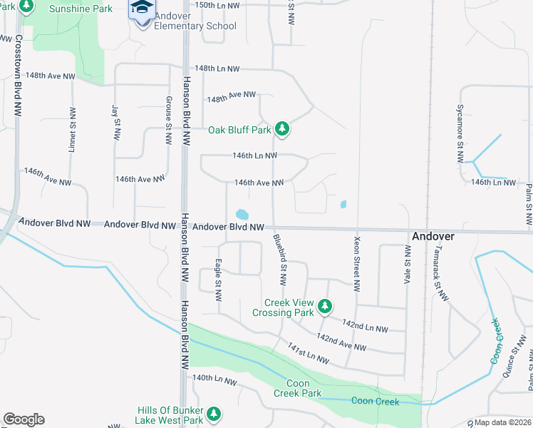 map of restaurants, bars, coffee shops, grocery stores, and more near 1415 Andover Boulevard Northwest in Andover