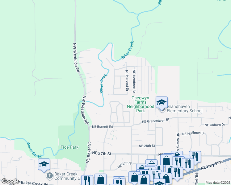 map of restaurants, bars, coffee shops, grocery stores, and more near 600 Northeast Summerfield Street in McMinnville