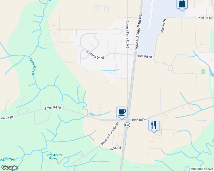 map of restaurants, bars, coffee shops, grocery stores, and more near 21805 Boones Ferry Road Northeast in Aurora