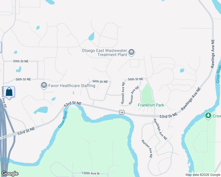 map of restaurants, bars, coffee shops, grocery stores, and more near 17172 55th Street Northeast in Otsego