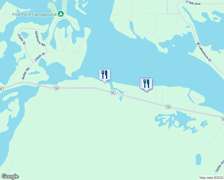 map of restaurants, bars, coffee shops, grocery stores, and more near 26065 County Highway M in Holcombe