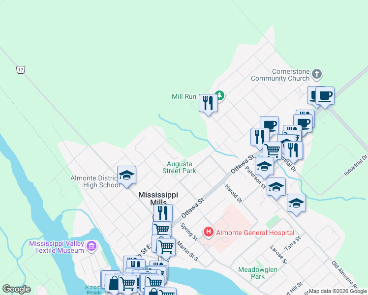 map of restaurants, bars, coffee shops, grocery stores, and more near 72 McDermott Street in Mississippi Mills