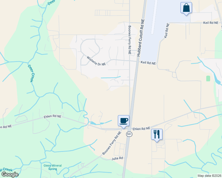 map of restaurants, bars, coffee shops, grocery stores, and more near 21805 Boones Ferry Road Northeast in Aurora