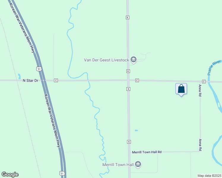 map of restaurants, bars, coffee shops, grocery stores, and more near W4751 County Road C in Merrill