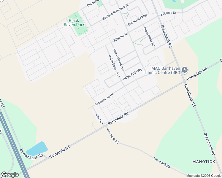 map of restaurants, bars, coffee shops, grocery stores, and more near 2082 Caltra Crescent in Ottawa