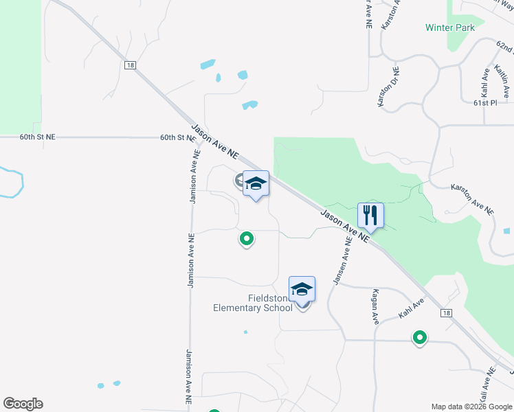 map of restaurants, bars, coffee shops, grocery stores, and more near 5800 Jamison Avenue Northeast in Saint Michael