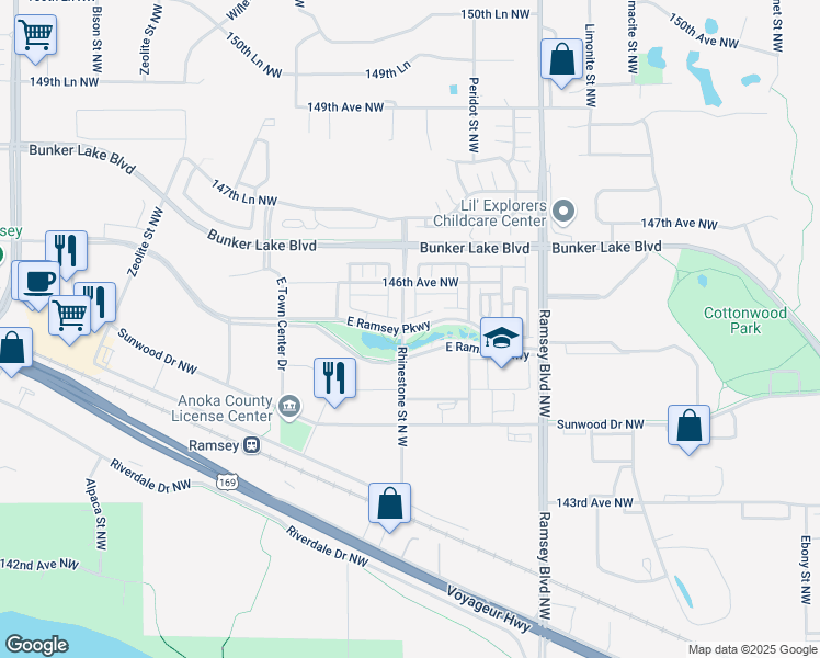 map of restaurants, bars, coffee shops, grocery stores, and more near East Ramsey Parkway in Ramsey