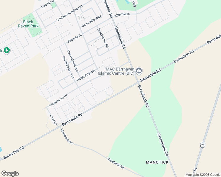 map of restaurants, bars, coffee shops, grocery stores, and more near 45 Finglas Court in Ottawa