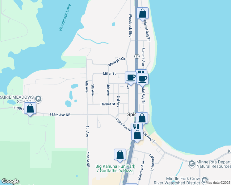 map of restaurants, bars, coffee shops, grocery stores, and more near 146 3rd Avenue in Spicer