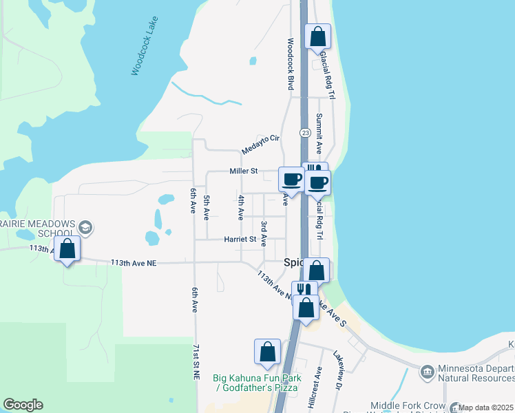 map of restaurants, bars, coffee shops, grocery stores, and more near 146 3rd Avenue in Spicer