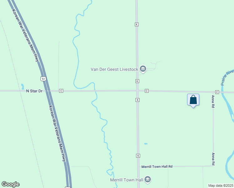 map of restaurants, bars, coffee shops, grocery stores, and more near W4751 County Road C in Merrill