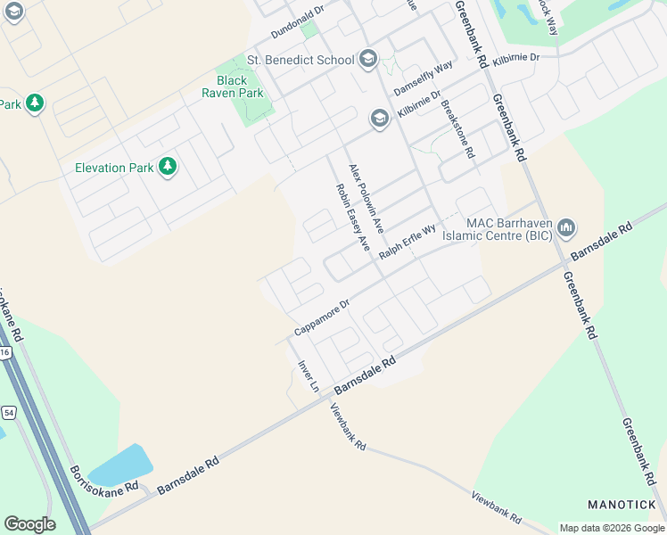 map of restaurants, bars, coffee shops, grocery stores, and more near 2063 Caltra Crescent in Ottawa